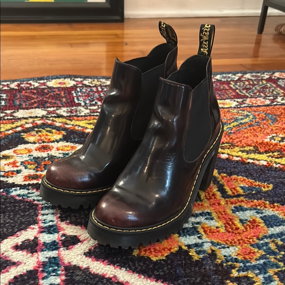 Dr. Martens Black and Purple Ankle Boots with Chunky Platform